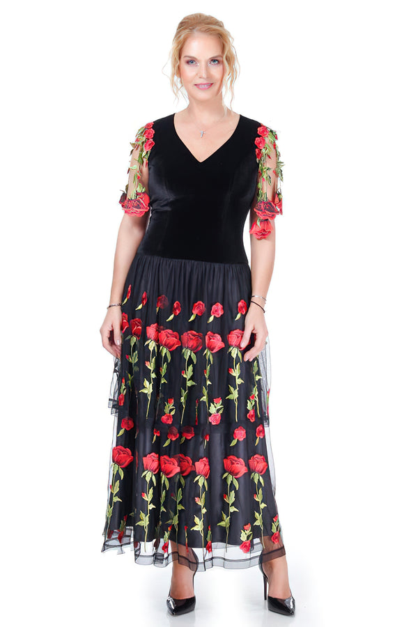 Rochie catifea si tull R-2040